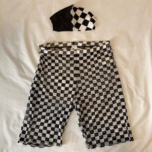 iHeartRaves B&W Checkered Mesh Biker Shorts